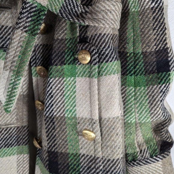 Juicy Couture Y2K Wool Plaid Coat with Faux Fur Collar Belted Gold Buttons Sz P - Picture 9 of 16